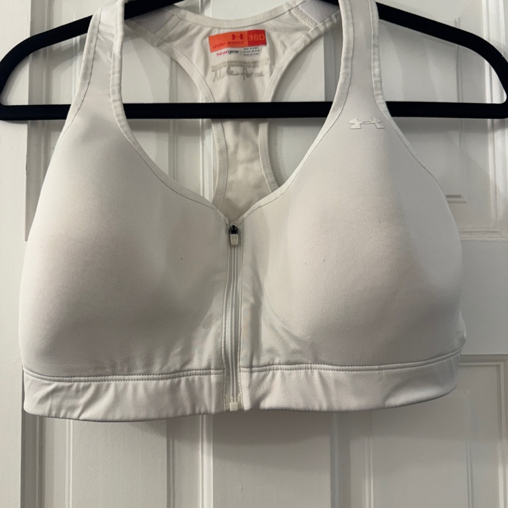 Under Armour White Front-Zip Racerback Sports Bra